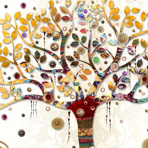 Runa Art Wandbild XXL Gustav Klimt Baum des Lebens Wohnzimmer 200 x 80 cm Bunt 5 Teilig - Made in Germany - 004655a