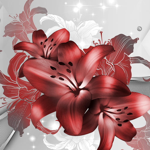 Runa Art Wandbilder Blumen Lilien Bild XXL Wohnzimmer Schlafzimmer Rot Weiß Abstrakt 120 x 80 cm 3 Teilig 016531b