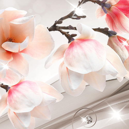 Runa Art Wandbild Blumen Abstrakt 1 Teilig 100 x 40 cm Modern Bild auf Vlies Leinwand Diamant Wohnzimmer Beige Braun 035312b