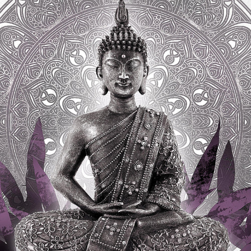 Runa Art Wandbild Buddha 1 Teilig 100 x 40 cm Modern Bild auf Vlies Leinwand Orientalisch Wohnzimmer Schlafzimmer Schwarz Weiss 031212c