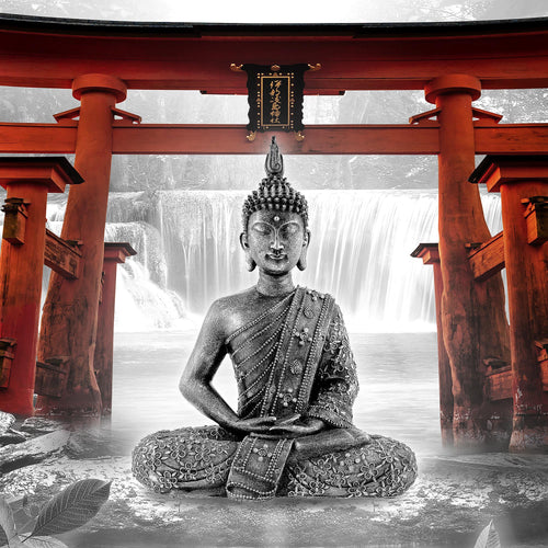 Runa Art Bild Feng Shui Buddha Modern Wandbilder Wohnzimmer Schlafzimmer 1 Teilig - Made In Germany - Zen Rot Grau Flur 036415c