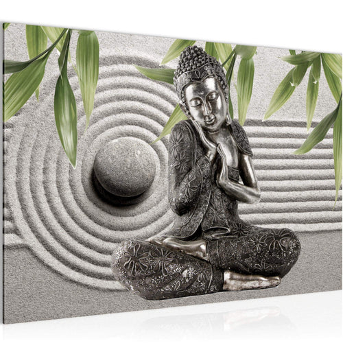 Runa Art Bild Buddha Feng Shui Modern Wandbilder Wohnzimmer Schlafzimmer 1 Teilig - Made In Germany - Relax Grau Grün Flur 505515c