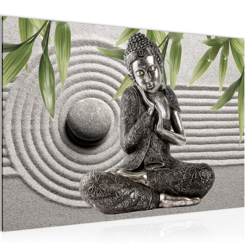 Runa Art Bild Buddha Feng Shui Modern Wandbilder Wohnzimmer Schlafzimmer 1 Teilig - Made In Germany - Relax Grau Grün Flur 505515c