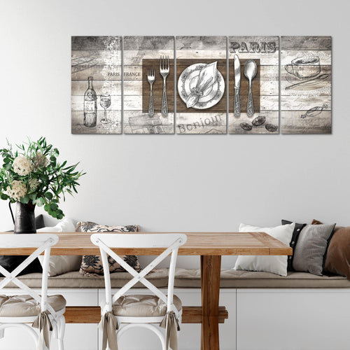 Runa Art Wandbild XXL Küche Abstrakt Esszimmer Küchenbilder 200 x 80 cm Grau 5 Teilig - Made in Germany - 038155c