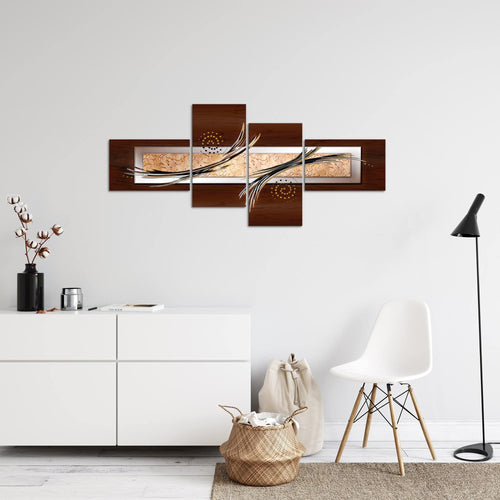 Runa Art Wandbilder Set XXL Abstrakt Wohnzimmer Schlafzimmer Beige Braun Grau 4 Teilig - Made in Germany - 104945a