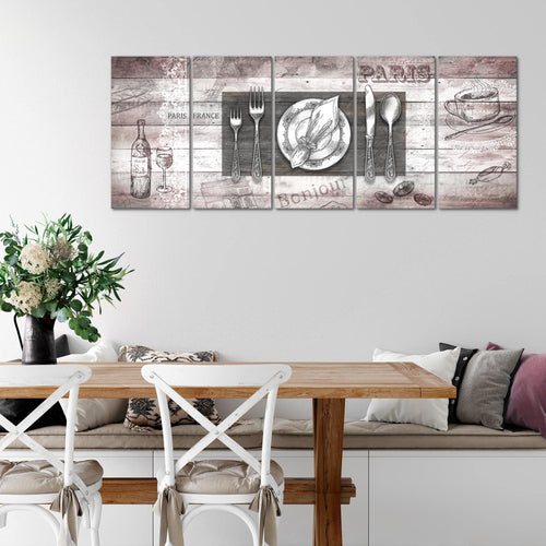 Runa Art Wandbild XXL Küche Abstrakt Esszimmer Küchenbilder 200 x 80 cm Grau Rosa 5 Teilig - Made in Germany - 038155b
