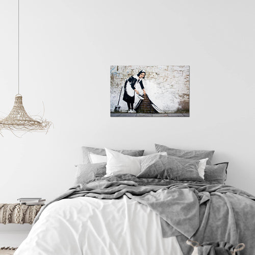 Runa Art Bild Maid Banksy Modern Wandbilder Loft Wohnzimmer 1 Teilig - Made In Germany - Street Art Grau Flur 301715b