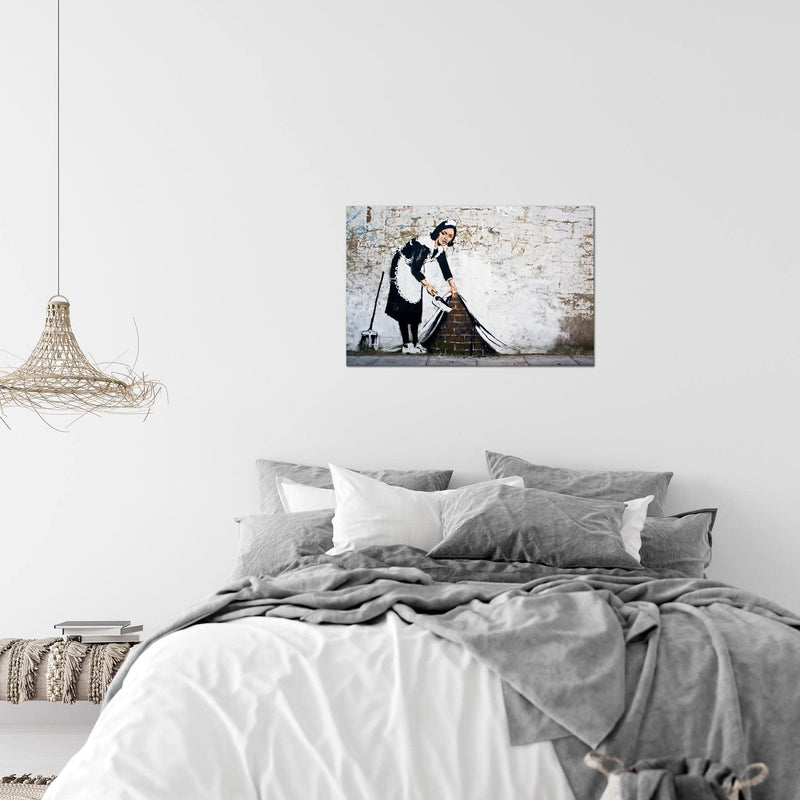 Runa Art Bild Maid Banksy Modern Wandbilder Loft Wohnzimmer 1 Teilig - Made In Germany - Street Art Grau Flur 301715b
