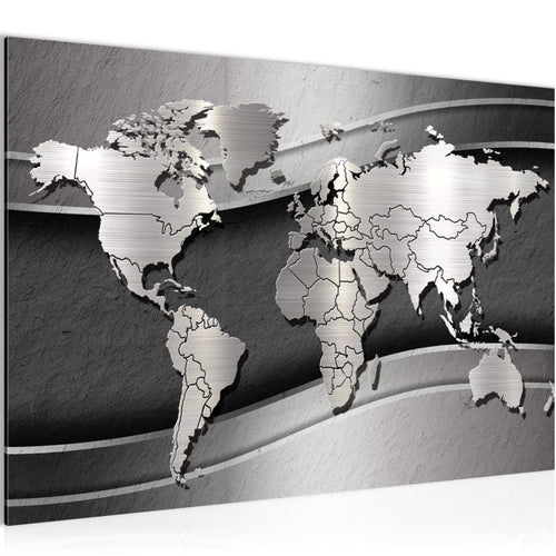 Runa Art Bild Weltkarte Modern Wandbilder Wohnzimmer Büro 1 Teilig - Made In Germany - Abstrakt Silber Schwarz Flur 107215a