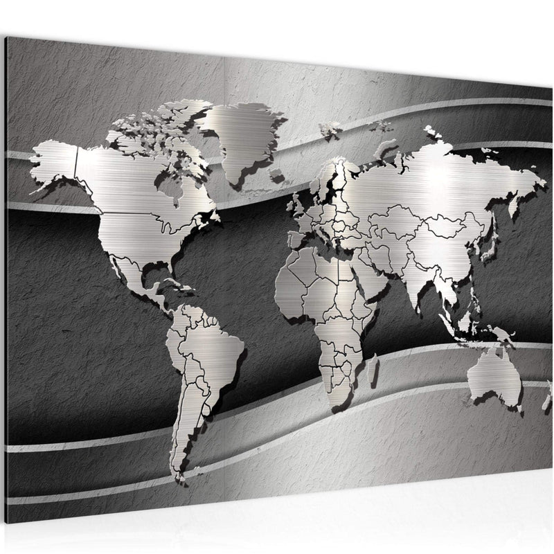 Runa Art Bild Weltkarte Modern Wandbilder Wohnzimmer Büro 1 Teilig - Made In Germany - Abstrakt Silber Schwarz Flur 107215a