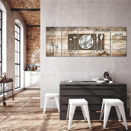 Runa Art Wandbild XXL Küche Abstrakt Esszimmer Küchenbilder 200 x 80 cm Beige Braun 5 Teilig - Made in Germany - 038155a