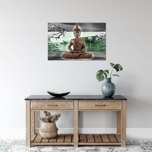 Runa Art Bild Buddha Feng Shui Modern Wandbilder Wohnzimmer Schlafzimmer 1 Teilig - Made In Germany - Kirschblüte Grün Grau Flur 503215b
