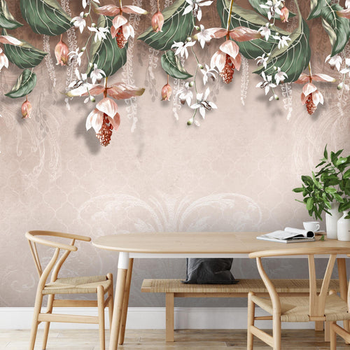 Novart Fototapeten 396 x 280 cm Blumen Blätter - Vlies Wanddekoration Wohnzimmer Schlafzimmer - Deutsche Manufaktur - grau N9122012a