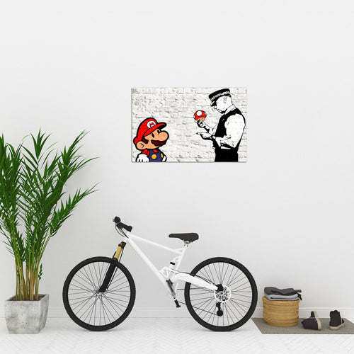 Runa Art Bild Mario and Cop Banksy Modern Wandbilder Jugendzimmer Wohnzimmer 1 Teilig - Made In Germany - Street Art Weiss Bunt Flur 006515a