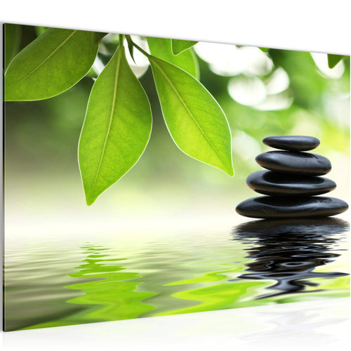 Runa Art Bild Feng Shui Steine Modern Wandbilder Wohnzimmer Schlafzimmer 1 Teilig - Made In Germany - Zen Spa Grün Flur 501115a