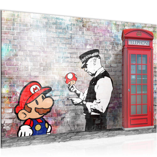 Runa Art Bild Super Mario And Cop Modern Wandbilder Jugendzimmer Wohnzimmer 1 Teilig - Made In Germany - Graffiti Street Art Grau Bunt Flur 032915b