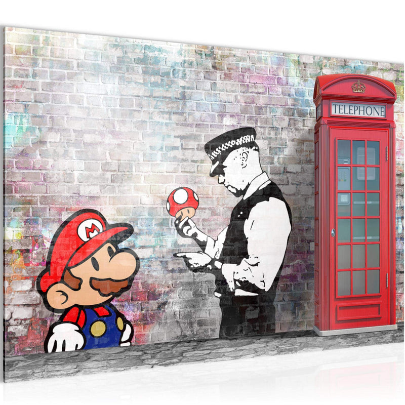 Runa Art Bild Super Mario And Cop Modern Wandbilder Jugendzimmer Wohnzimmer 1 Teilig - Made In Germany - Graffiti Street Art Grau Bunt Flur 032915b