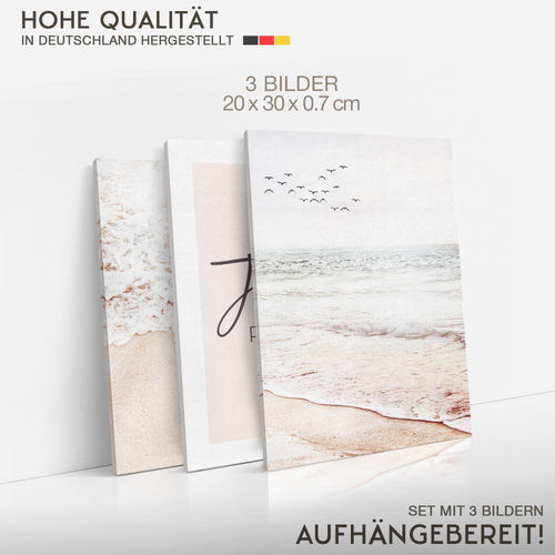 Novart Quadros Spiaggia Mare - Completamente Pronto Da Appendere - Soggiorno Camera da letto Corridoio Decorazione Elegante - Set 3 Pezzi Boho beige - N038130a