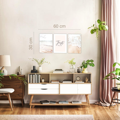 Novart Quadros Spiaggia Mare - Completamente Pronto Da Appendere - Soggiorno Camera da letto Corridoio Decorazione Elegante - Set 3 Pezzi Boho beige - N038130a