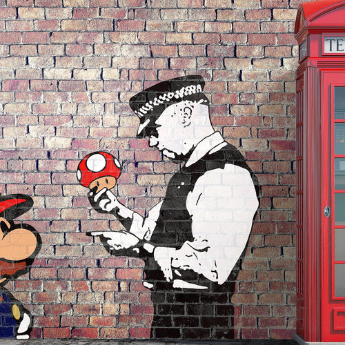 Runa Art Wandbilder Mario And Cop Bild XXL Jugendzimmer Wohnzimmer Rot Braun Streetart 120 x 80 cm 3 Teilig 032931a