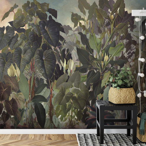 Novart Fototapeten 396 x 280 cm Dschungel - Vlies Wanddekoration Wohnzimmer Schlafzimmer - Deutsche Manufaktur - tropische Blätter Grün N9126012a