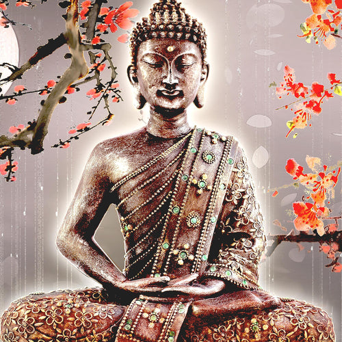 Runa Art Bild Buddha Feng Shui Modern Wandbilder Wohnzimmer Schlafzimmer 1 Teilig - Made In Germany - Zen Grau Rot Flur 500615b