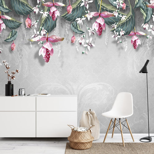 Novart Fototapeten 396 x 280 cm Blumen Blätter - Vlies Wanddekoration Wohnzimmer Schlafzimmer - Deutsche Manufaktur - beige N9122012c