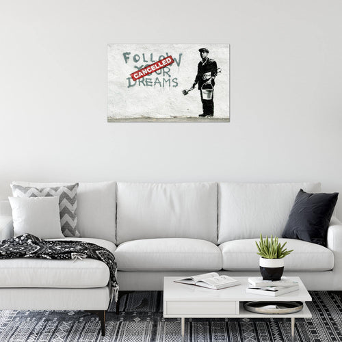 Runa Art Bild Banksy Follow your Dreams Modern Wandbilder Loft Wohnzimmer 1 Teilig - Made In Germany - Street Art Grau Flur 301915a