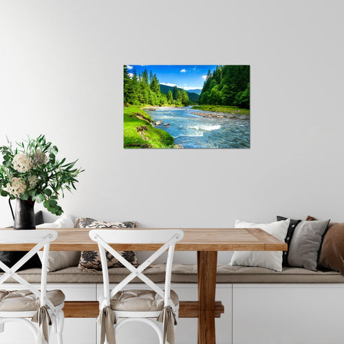 Runa Art Bild Wald Fluss Modern Wandbilder Wohnzimmer Schlafzimmer 1 Teilig - Made In Germany - Natur Grün Blau Flur 049815a