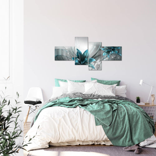 Runa Art Bild Modern Blumen Lilien - Made in Germany - Wandbilder Abstrakt Grau Blau 4 Teilig 036842c
