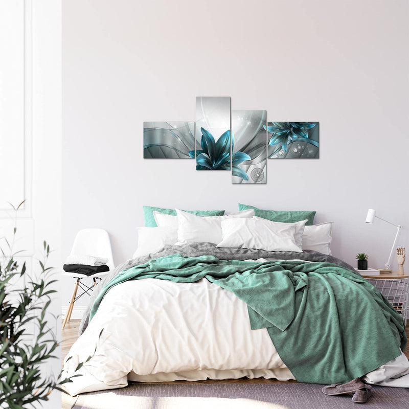 Runa Art Bild Modern Blumen Lilien - Made in Germany - Wandbilder Abstrakt Grau Violett 4 Teilig 036842b