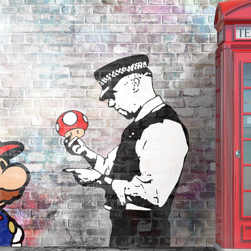 Runa Art Wandbilder Super Mario And Cop Bild XXL Jugendzimmer Wohnzimmer Grau Bunt Graffiti 120 x 80 cm 3 Teilig 032931b