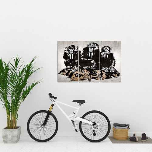 Runa Art Wandbilder Street Art Affen Bild XXL Loft Wohnzimmer Grau Duke of Lancaster UK 120 x 80 cm 3 Teilig 303431b