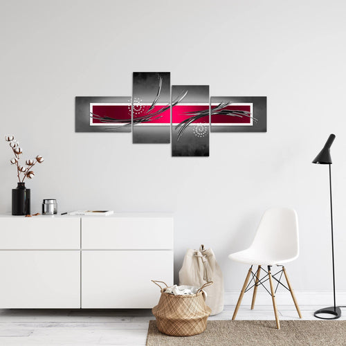 Runa Art Wandbilder Set XXL Abstrakt Wohnzimmer Schlafzimmer Grau Rot Schwarz 4 Teilig - Made in Germany - 102645b