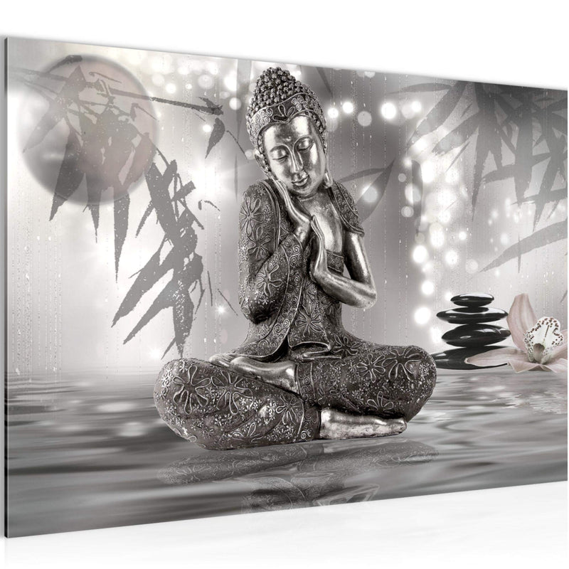 Runa Art Bild Buddha Feng Shui Modern Wandbilder Wohnzimmer Schlafzimmer 1 Teilig - Made In Germany - Meditation Schwarz Weiss Flur 503415b