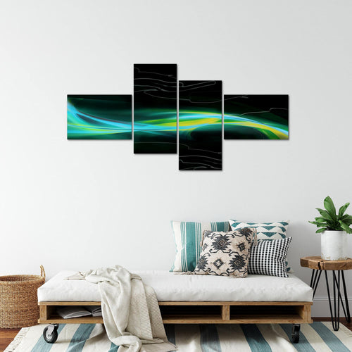 Runa Art Wandbilder Set XXL Abstrakt Wohnzimmer Schlafzimmer Schwarz Türkis Grün 4 Teilig - Made in Germany - 103245b