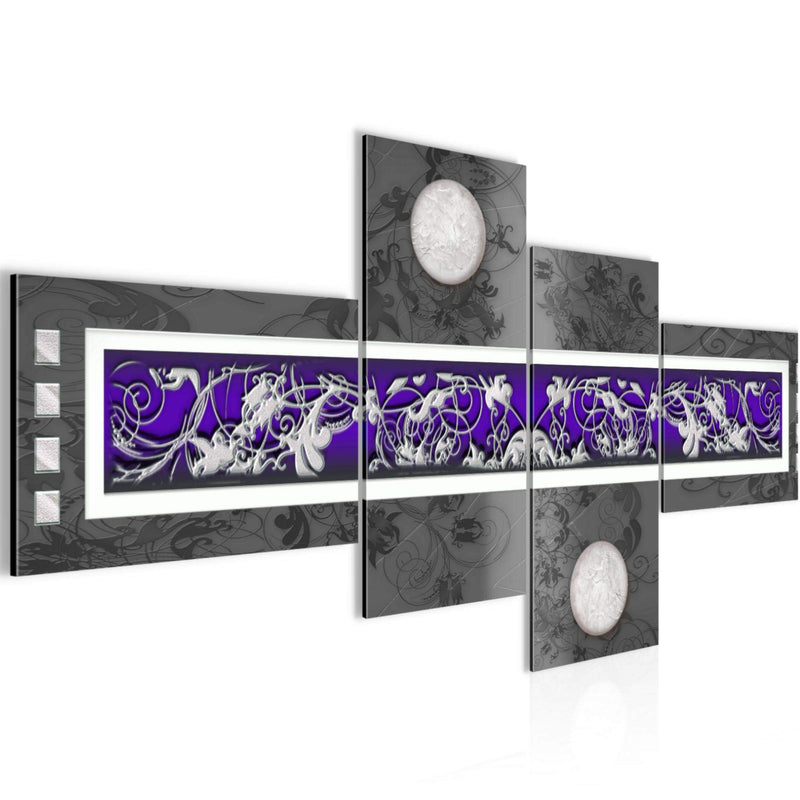 Runa Art Wandbilder Set XXL Abstrakt Wohnzimmer Schlafzimmer Violett Lila Grau 4 Teilig - Made in Germany - 102945b