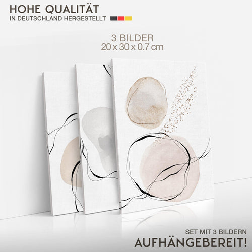 Novart Quadros Astratto Moda - Completamente Pronto Da Appendere - Soggiorno Camera da letto Decorazione Elegante - Set 3 Pezzi Bianco Beige - N039330a