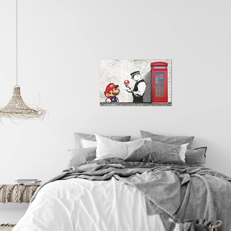 Runa Art Bild Mario And Cop Modern Wandbilder Jugendzimmer Wohnzimmer 1 Teilig - Made In Germany - Graffiti Street Art Grau Bunt Flur 032915c