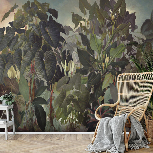 Novart Fototapeten 396 x 280 cm Dschungel - Vlies Wanddekoration Wohnzimmer Schlafzimmer - Deutsche Manufaktur - tropische Blätter Grün N9126012a