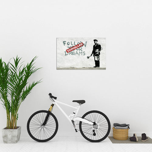 Runa Art Bild Banksy Follow your Dreams Modern Wandbilder Loft Wohnzimmer 1 Teilig - Made In Germany - Street Art Grau Flur 301915a