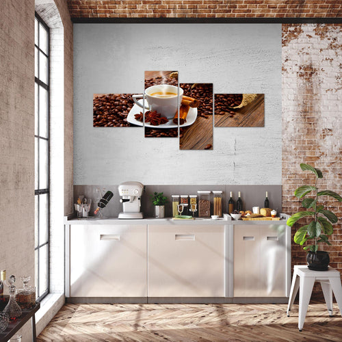 Runa Art Wandbilder Set XXL Küche KaffeeEsszimmer Küchenbilder Braun 4 Teilig - Made in Germany - 501845c