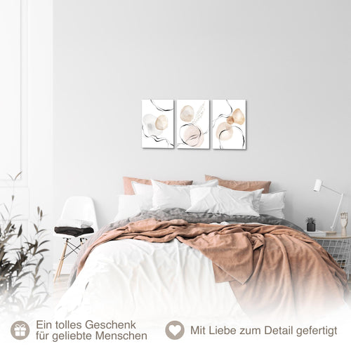 Novart Quadros Astratto Moda - Completamente Pronto Da Appendere - Soggiorno Camera da letto Decorazione Elegante - Set 3 Pezzi Bianco Beige - N039330a