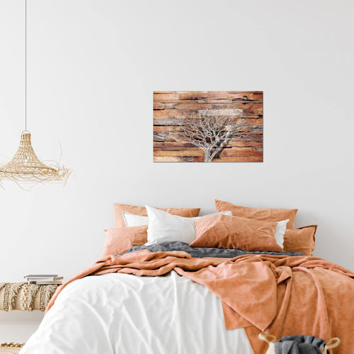 Runa Art Bild Abstrakt Baum Modern Wandbilder Wohnzimmer Schlafzimmer 1 Teilig - Made In Germany - Holzoptik Beige Braun Flur 108915a