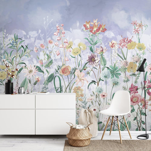 Novart Fototapete Blumen 396 x 280 cm Wandtapete Blumenwiese Blau Wohnzimmer Schlafzimmer - N9130012a