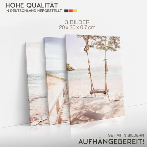 Novart Quadros Spiaggia Mare - Completamente Pronto Da Appendere - Soggiorno Camera da letto Corridoio Decorazione Elegante - Set 3 Pezzi Boho beige - N038130b