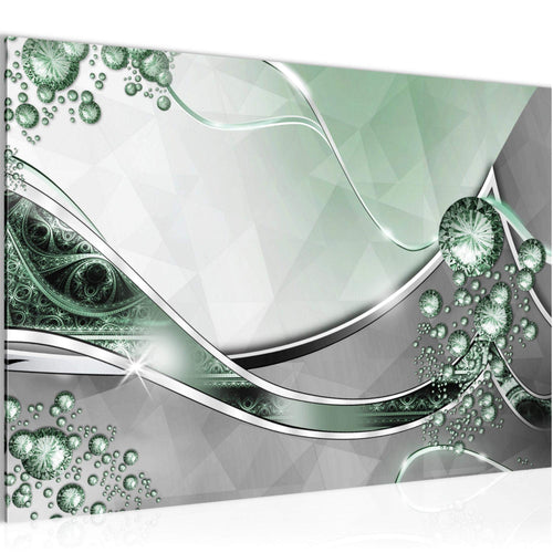 Runa Art Bild Abstrakt Modern Wandbilder Wohnzimmer 1 Teilig - Made In Germany - Diamant Silber Grün Flur 109115b