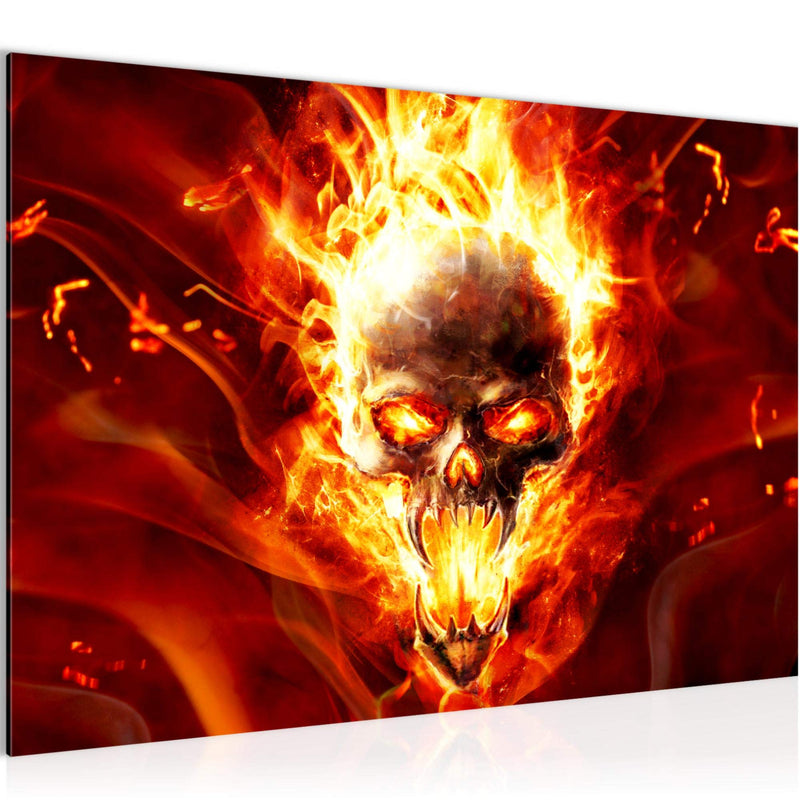 Runa Art Bild Totenkopf Feuer Modern Wandbilder Wohnzimmer 1 Teilig - Made In Germany - Flamme Rot Schwarz Flur 402315a