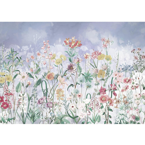 Novart Fototapete Blumen 396 x 280 cm Wandtapete Blumenwiese Blau Wohnzimmer Schlafzimmer - N9130012a