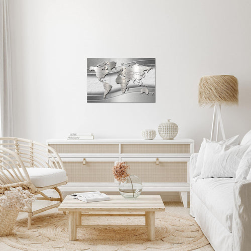 Runa Art Bild Weltkarte Modern Wandbilder Wohnzimmer Büro 1 Teilig - Made In Germany - Abstrakt Silber Grau Flur 107215c